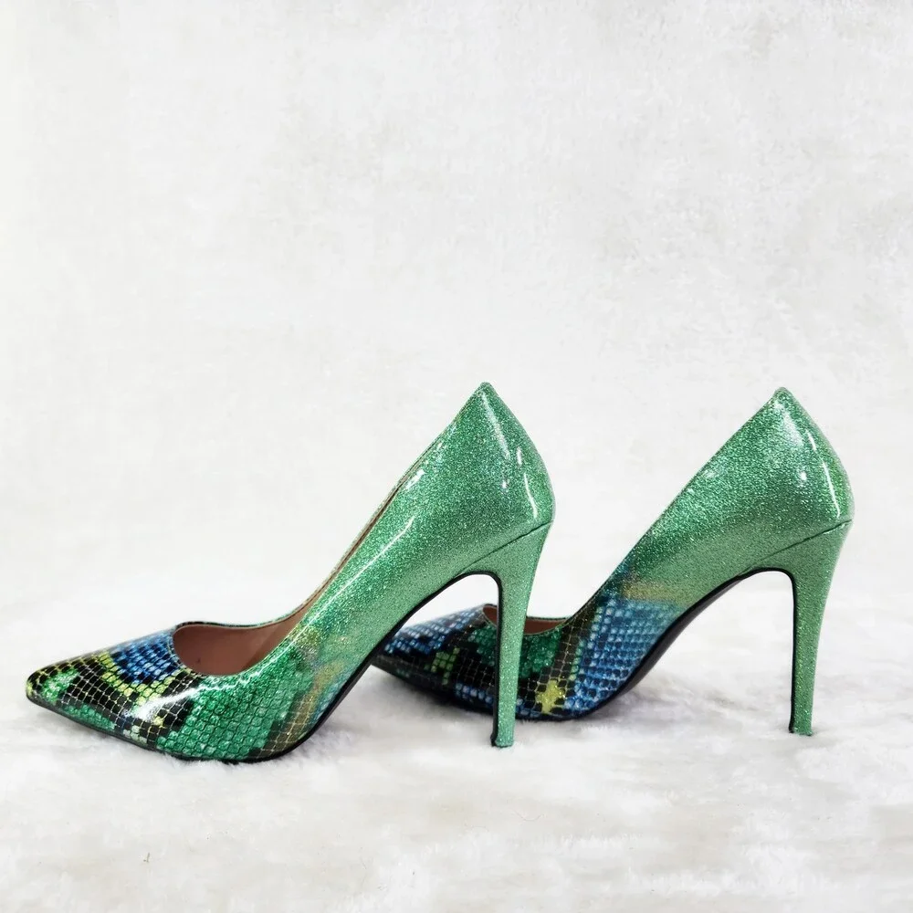 NIB Fabio Green Glitter Ombre Patent 4" High Heel Shoes Pointy Toe Pump US 7-13 - Picture 3 of 10